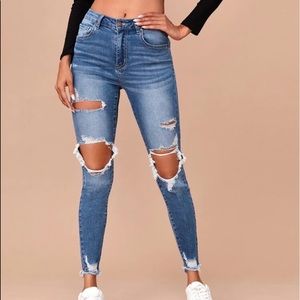 SHEIN high-rise distressed skinny jeans